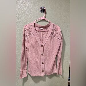 Maurices Pink Lace Shoulder Cardigan